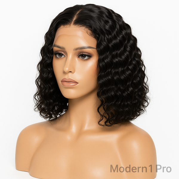modern1 pro deep wave bob lace front wig – 13x6/13x4 hd transparent lace, 100% brazilian human hair, pre plucked, 180% density