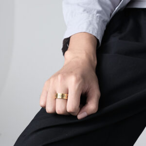 Brushed Matte Titanium Ring and Cuff Bracelet Set – Minimalist Unisex Jewelry