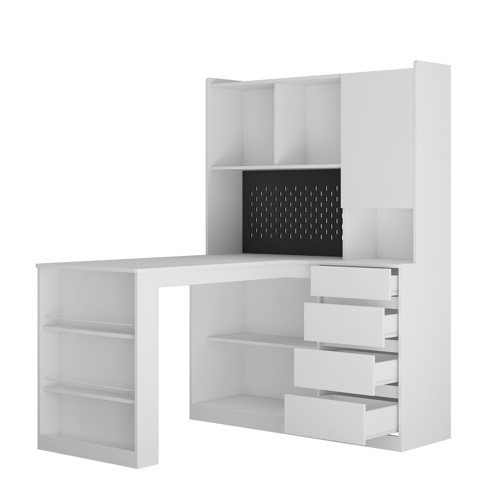 Compact Computer Desk with Storage Shelves and Drawers, Freestanding Home Office Desk (White) - Image 5