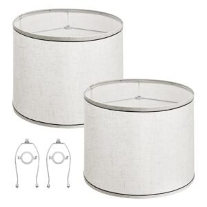 Lamp Shade Set of 2, Fabric Drum Lampshades with Spider Fitter for Table or Floor Lamps (Beige)