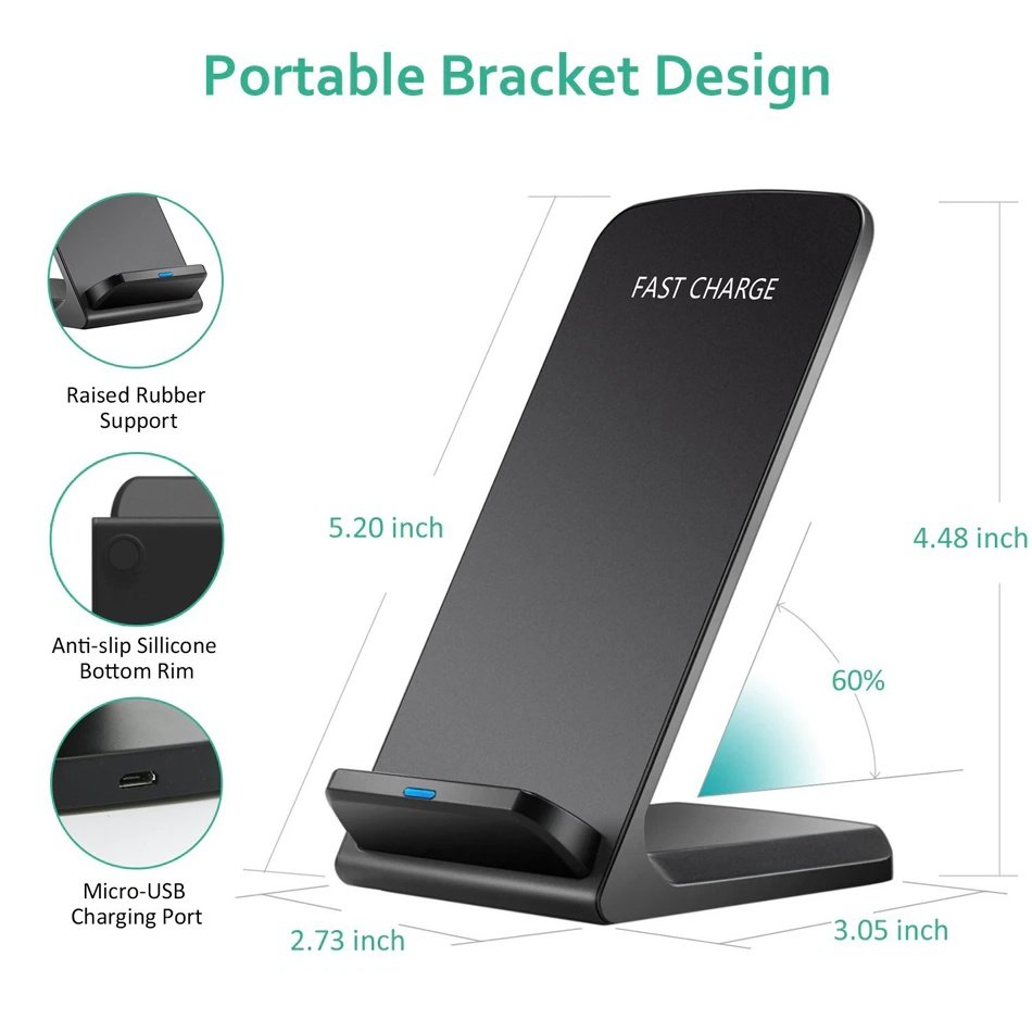 Qi Wireless Charging Stand for Compatible Smartphones (Black) - Image 2
