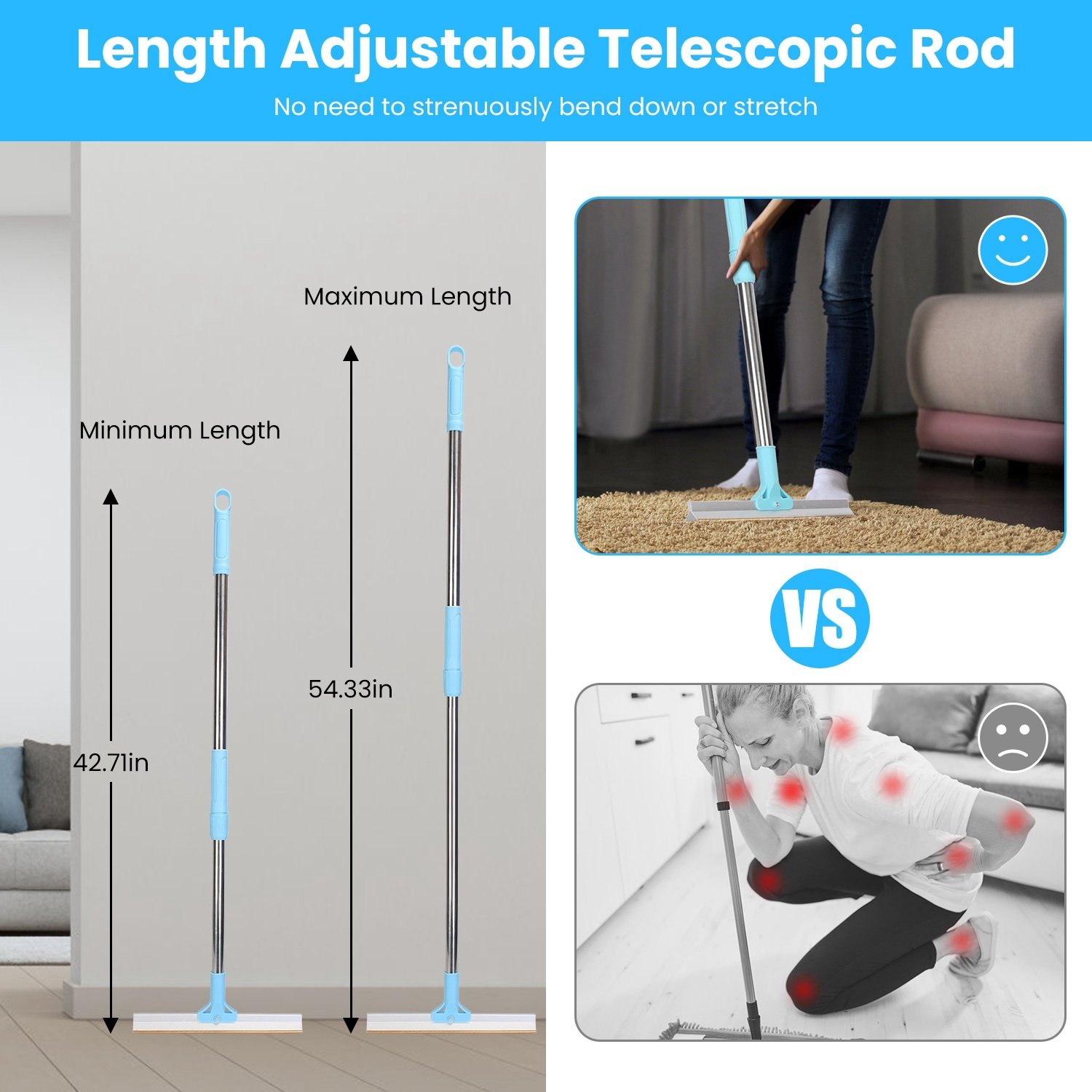 Telescopic Pet Hair Removal Rake for Carpet and Upholstery - Image 3