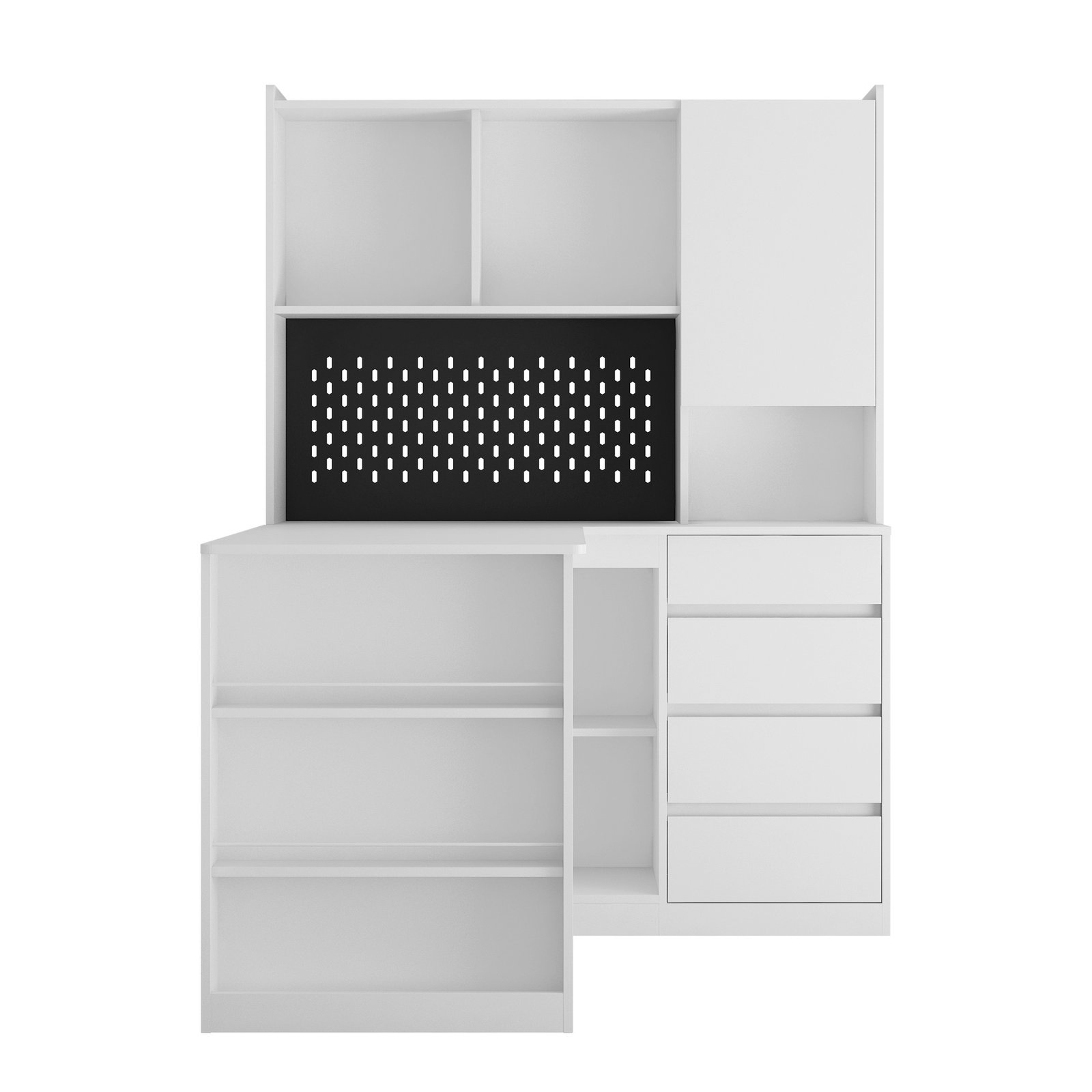 Compact Computer Desk with Storage Shelves and Drawers, Freestanding Home Office Desk (White) - Image 7
