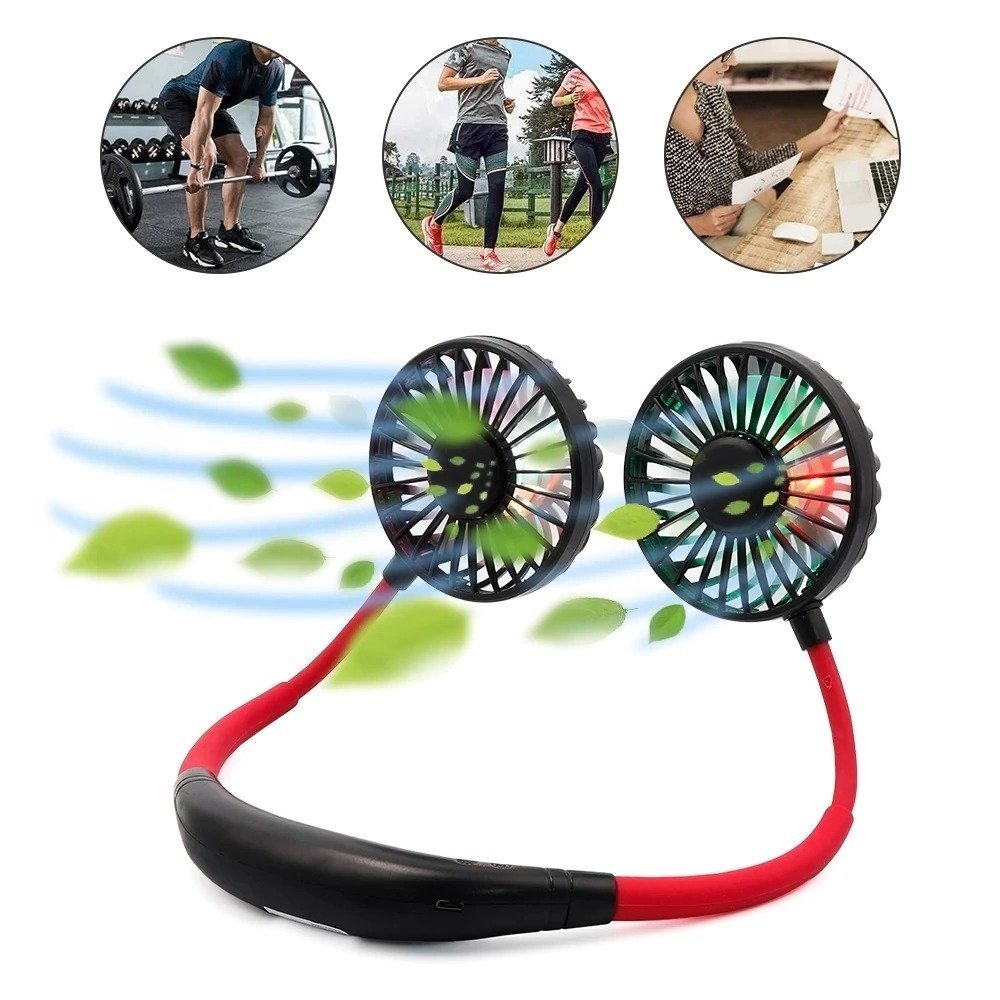 Portable Dual Head Neck Fan Rechargeable Hands-Free Personal Cooling Fan Adjustable Wearable Fan for Travel Outdoor