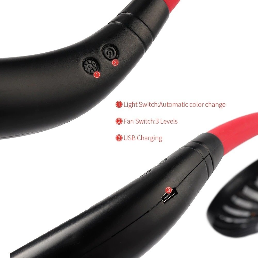 Portable Dual Head Neck Fan Rechargeable Hands-Free Personal Cooling Fan Adjustable Wearable Fan for Travel Outdoor - Image 4