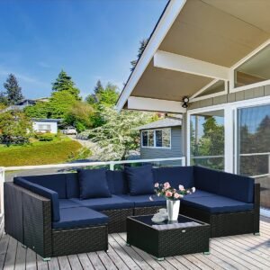 SkyLounge 7-Piece Rattan Patio Conversation Set – Modern Outdoor Comfort