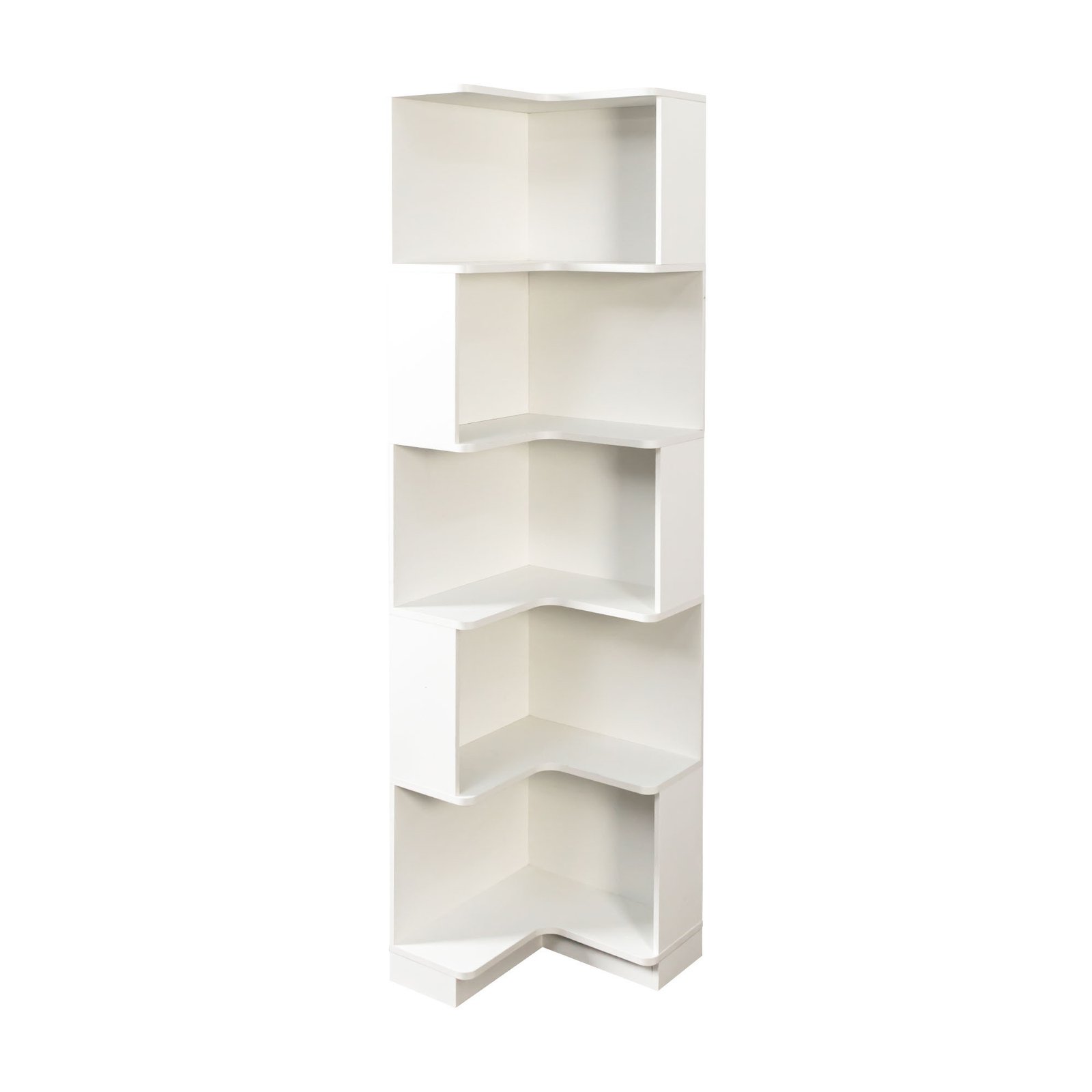 5-Tier Corner Bookshelf with LED Lighting, Freestanding L-Shaped Display Shelf (White) - Image 4