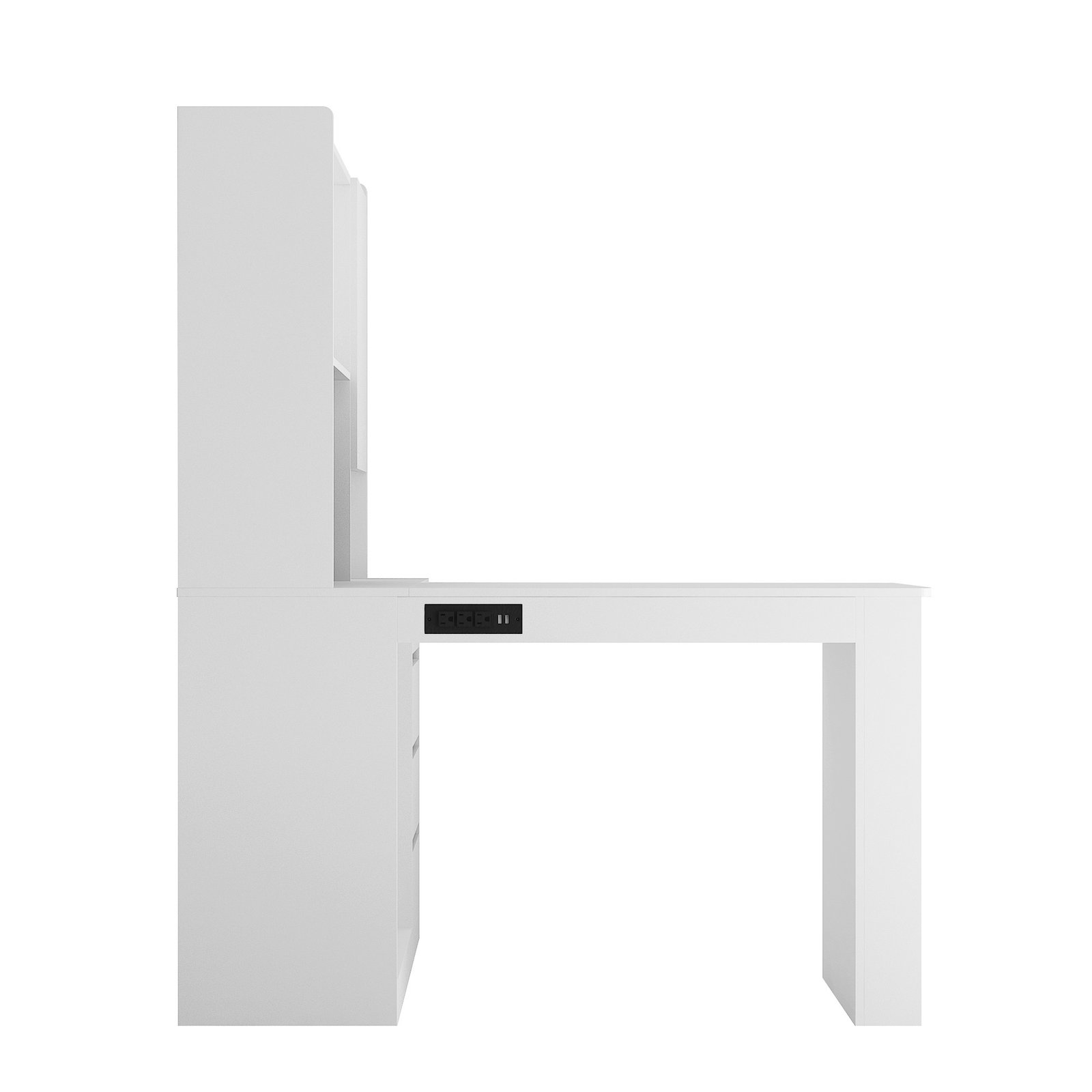 Compact Computer Desk with Storage Shelves and Drawers, Freestanding Home Office Desk (White) - Image 6