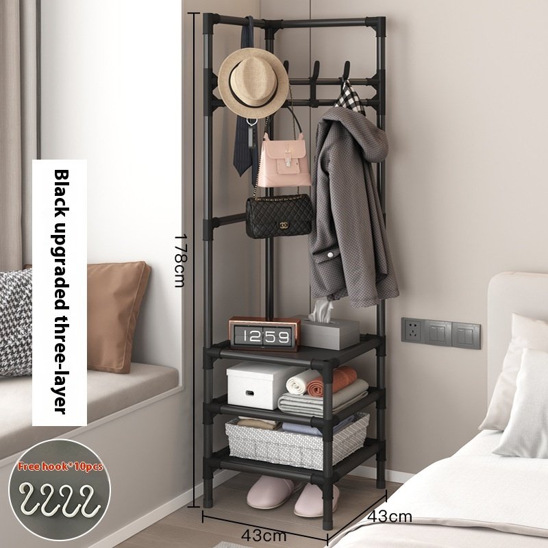 Freestanding Corner Coat Rack with Shelves, Multi-Tier Garment Rack Organizer (Black) - Image 9