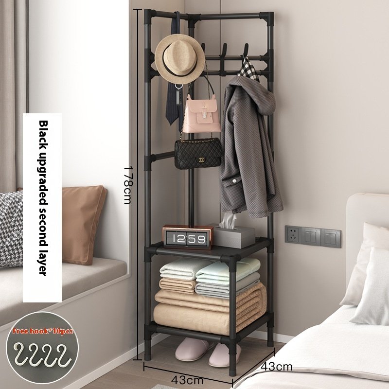 Freestanding Corner Coat Rack with Shelves, Multi-Tier Garment Rack Organizer (Black) - Image 3