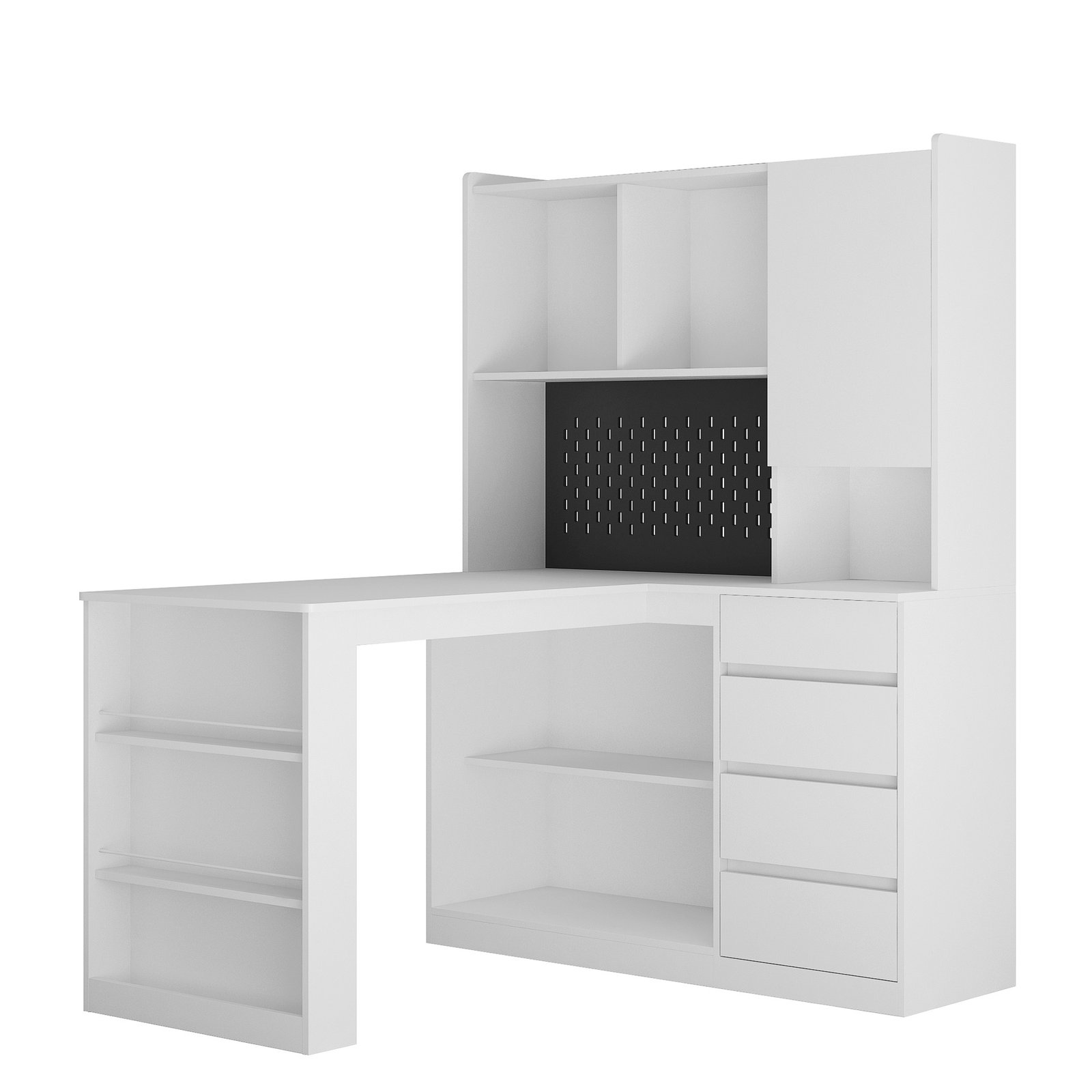 Compact Computer Desk with Storage Shelves and Drawers, Freestanding Home Office Desk (White) - Image 2