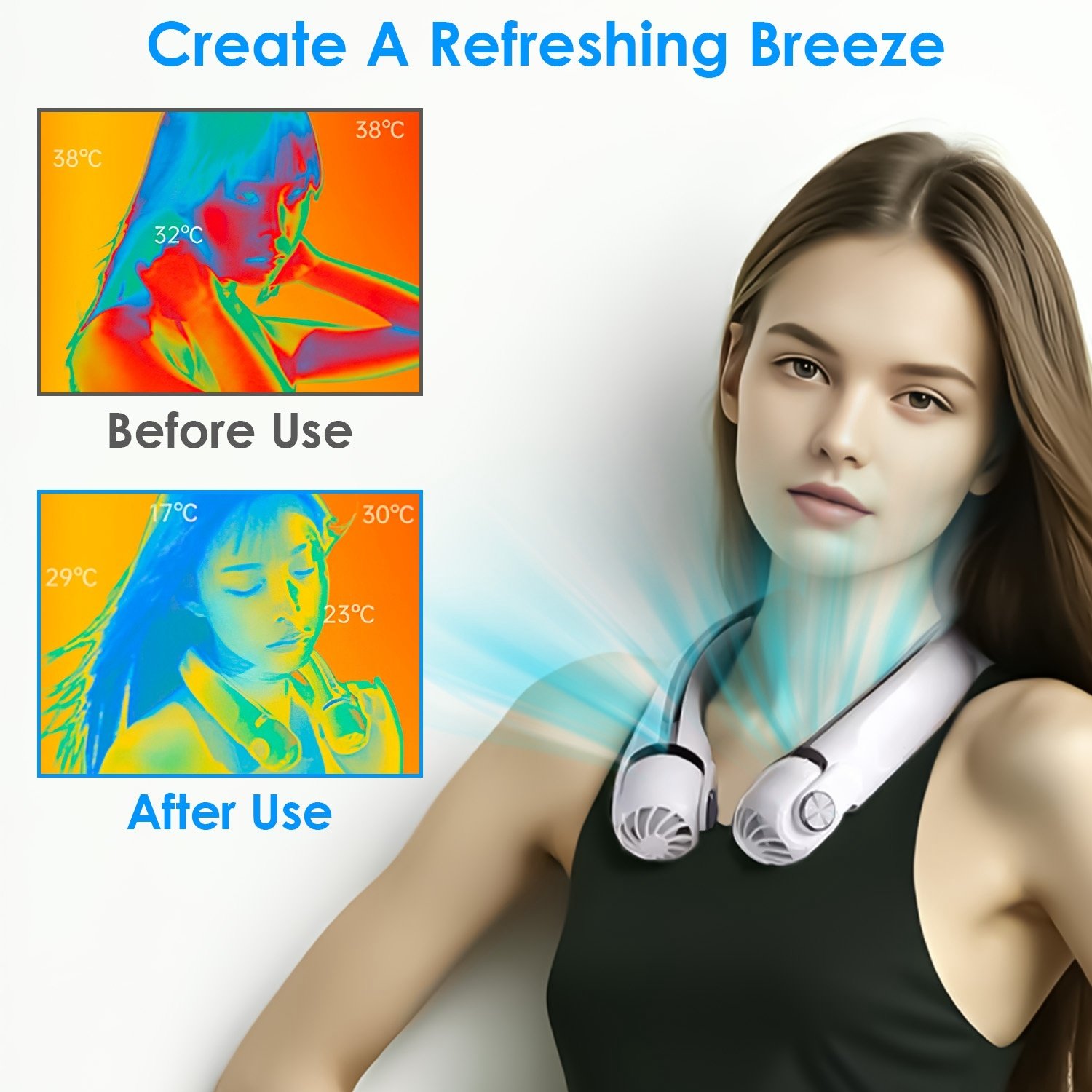 Portable Neck Fan USB Rechargeable Hands-Free Personal Fan with Adjustable Angle and 3 Speed Settings - Image 6