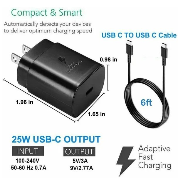 25W Type USB C Super Fast Wall Charger 6FT Cable For Galaxy S20 S21 S22 - Image 2