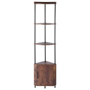5-Tier Corner Shelf with Cabinet and LED Lighting, Freestanding Corner Bookcase (Brown)