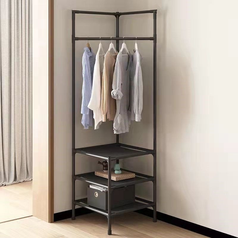 Freestanding Corner Coat Rack with Shelves, Multi-Tier Garment Rack Organizer (Black) - Image 2