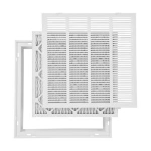 Return Air Filter Grille with Filter, 20 x 20 Inch Wall Vent Cover, Powder-Coated Steel (White)