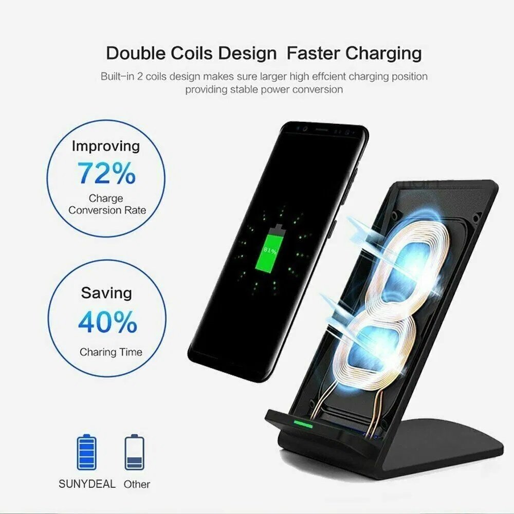 Qi Wireless Charging Stand for Compatible Smartphones (Black) - Image 6