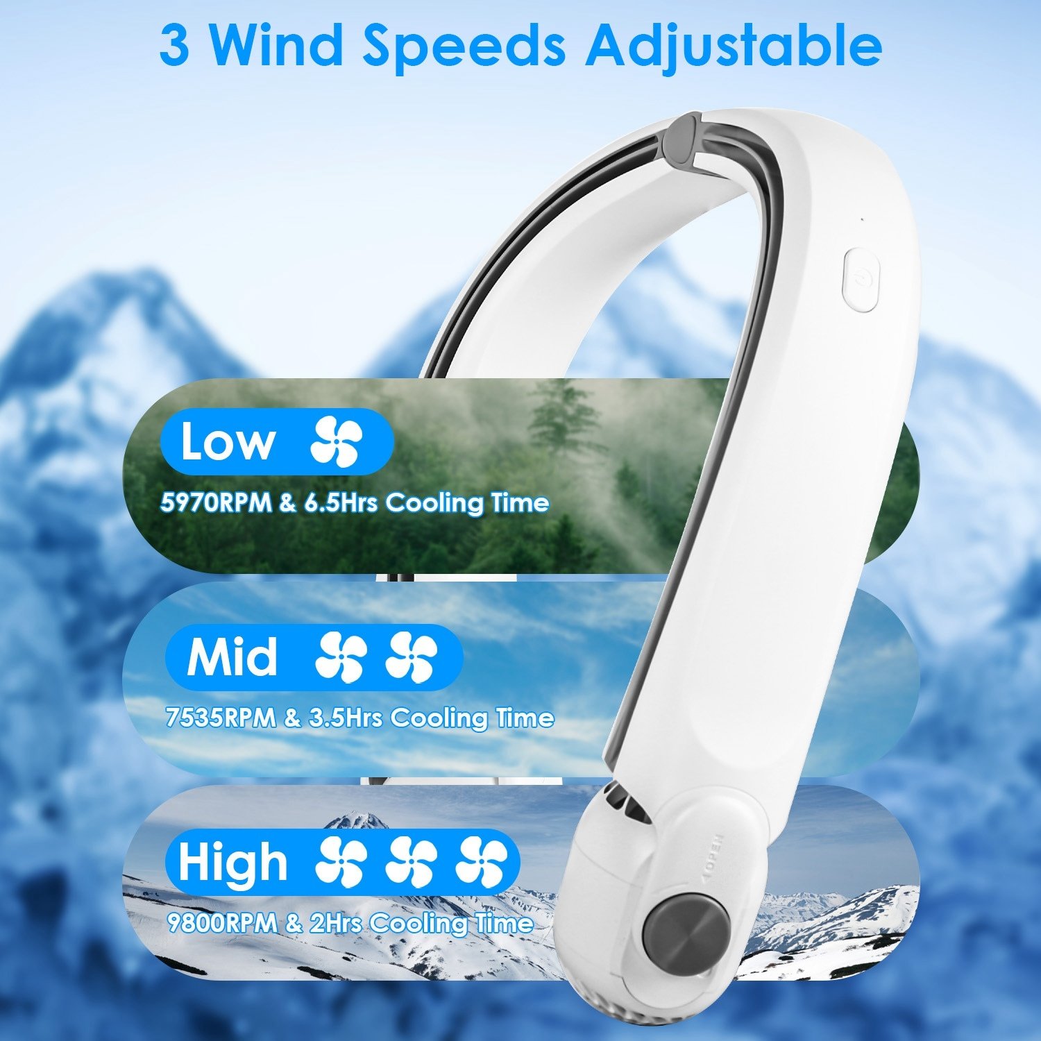 Portable Neck Fan USB Rechargeable Hands-Free Personal Fan with Adjustable Angle and 3 Speed Settings - Image 5