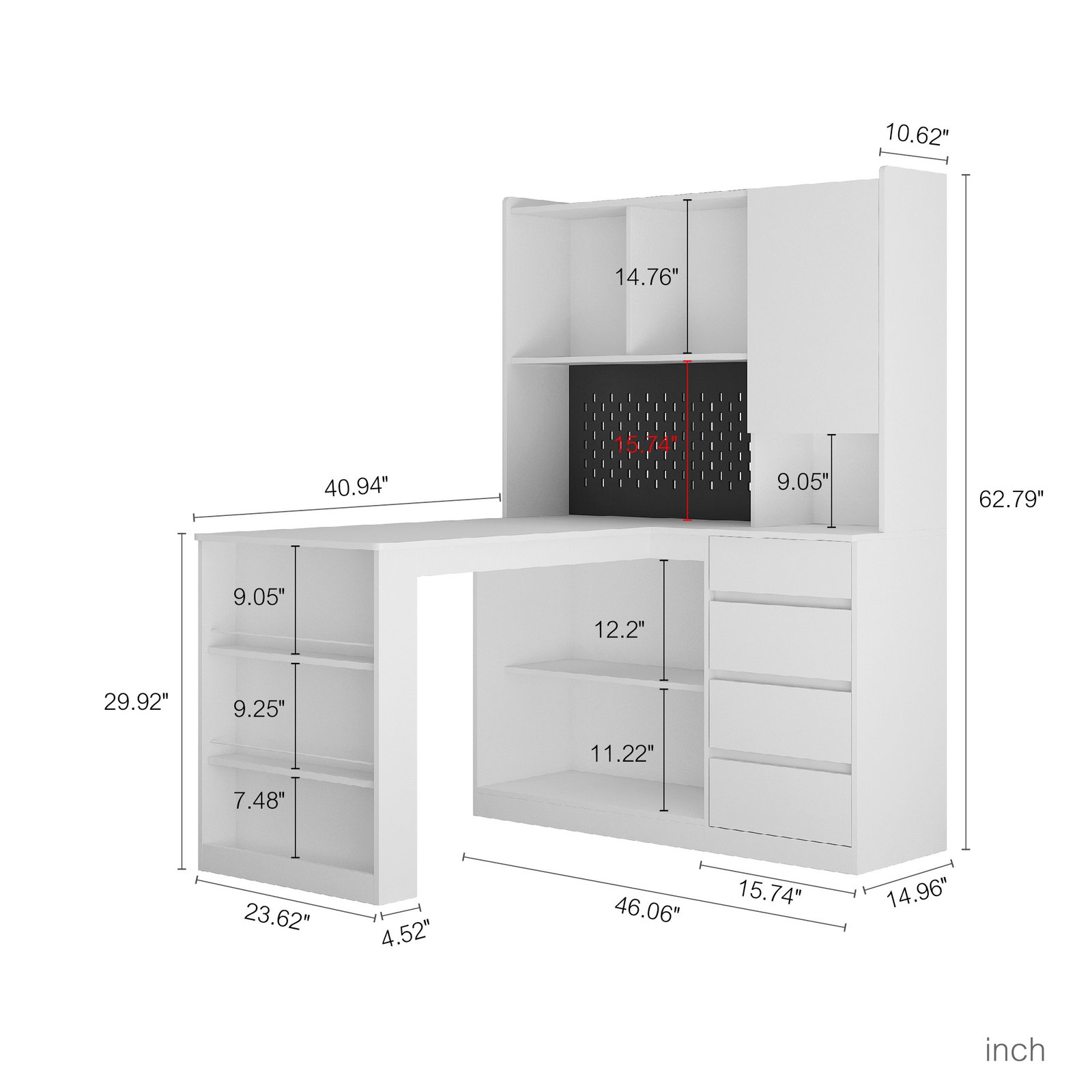Compact Computer Desk with Storage Shelves and Drawers, Freestanding Home Office Desk (White) - Image 4