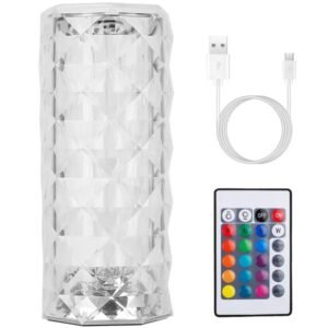 RGB Crystal Touch Table Lamp with Remote Control, Dimmable USB Night Light (Transparent)
