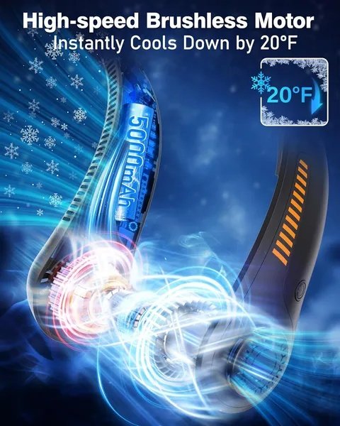 Portable Neck Fan Rechargeable Hands-Free Personal Cooling Fan 3-Speed Lightweight Wearable Fan for Travel Outdoor - Image 3