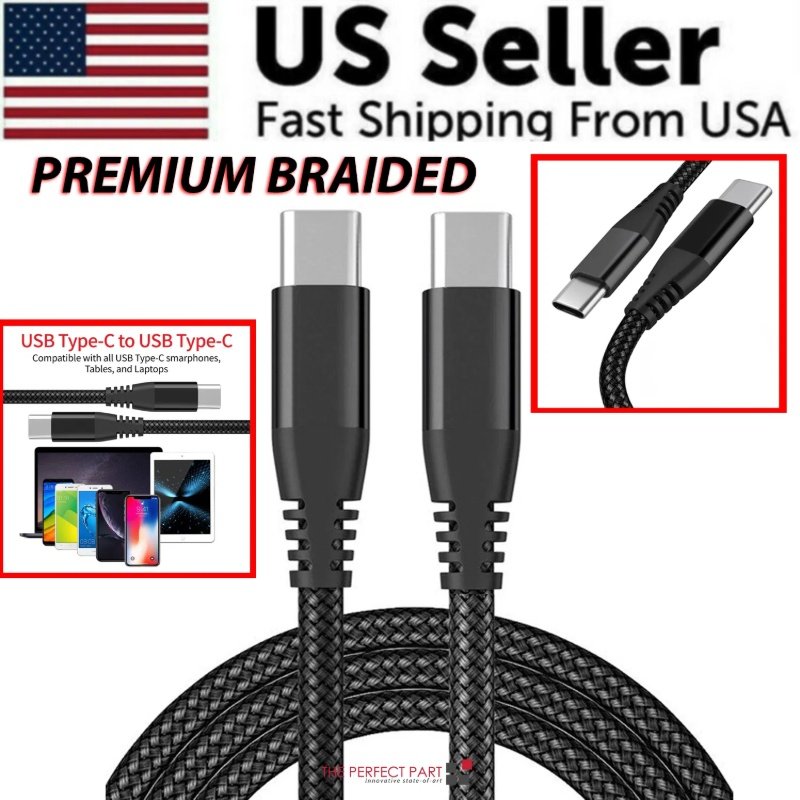 USB-C to USB-C Braided Charging Cable, Data Sync Cable for Compatible Devices (Black, 10 ft) - Image 5