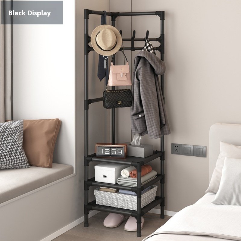Freestanding Corner Coat Rack with Shelves, Multi-Tier Garment Rack Organizer (Black) - Image 4