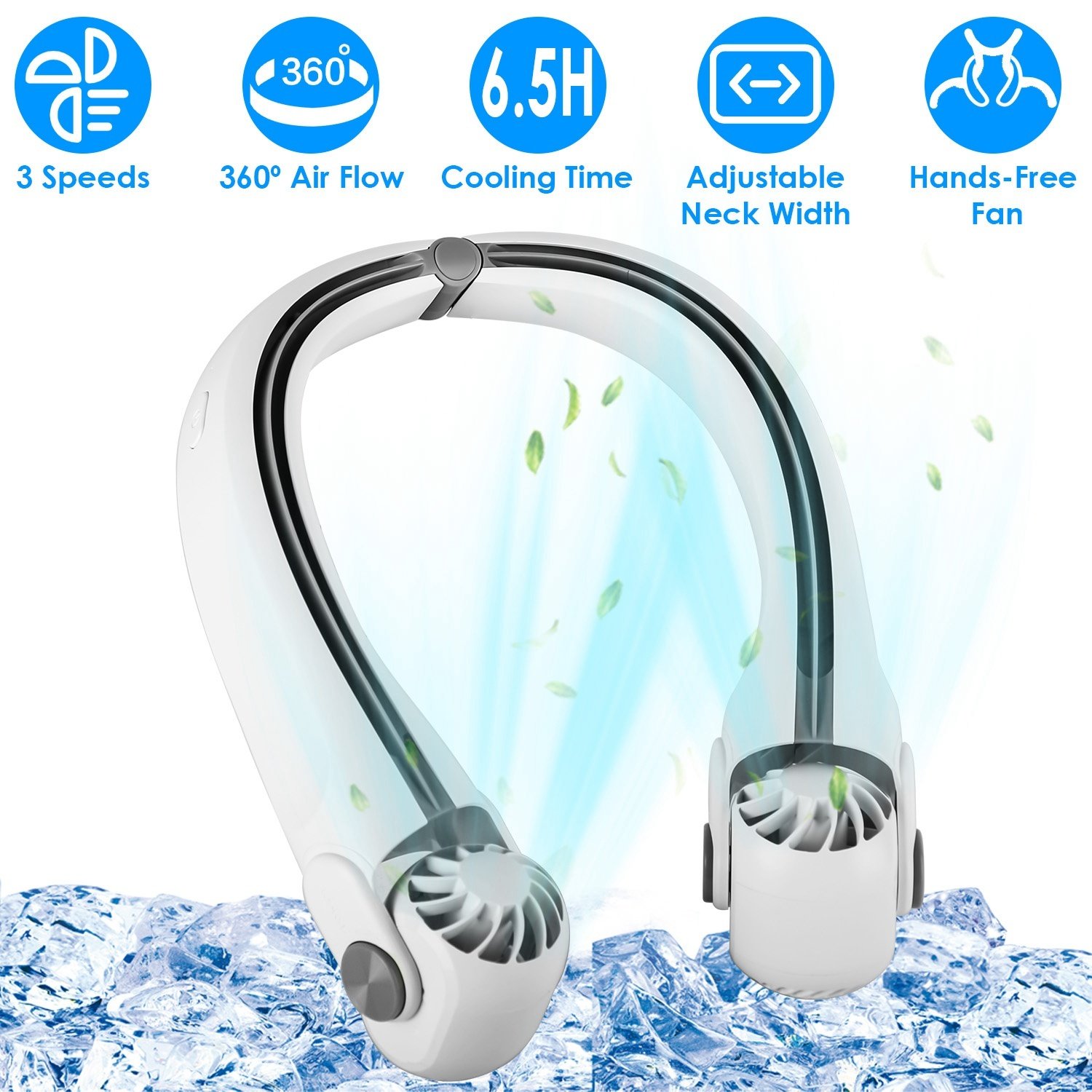 Portable Neck Fan USB Rechargeable Hands-Free Personal Fan with Adjustable Angle and 3 Speed Settings - Image 3
