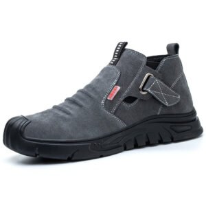 Men’s Non-Slip Work Boots – High Top Safety Shoes with Cushion Support (Non Steel Toe, Gray)